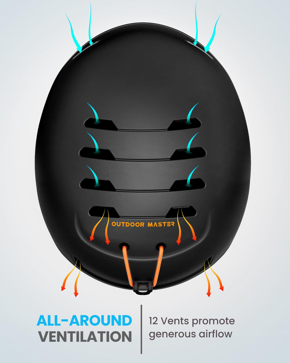 OutdoorMaster helmet side showing 12 vents for airflow and cooling benefit