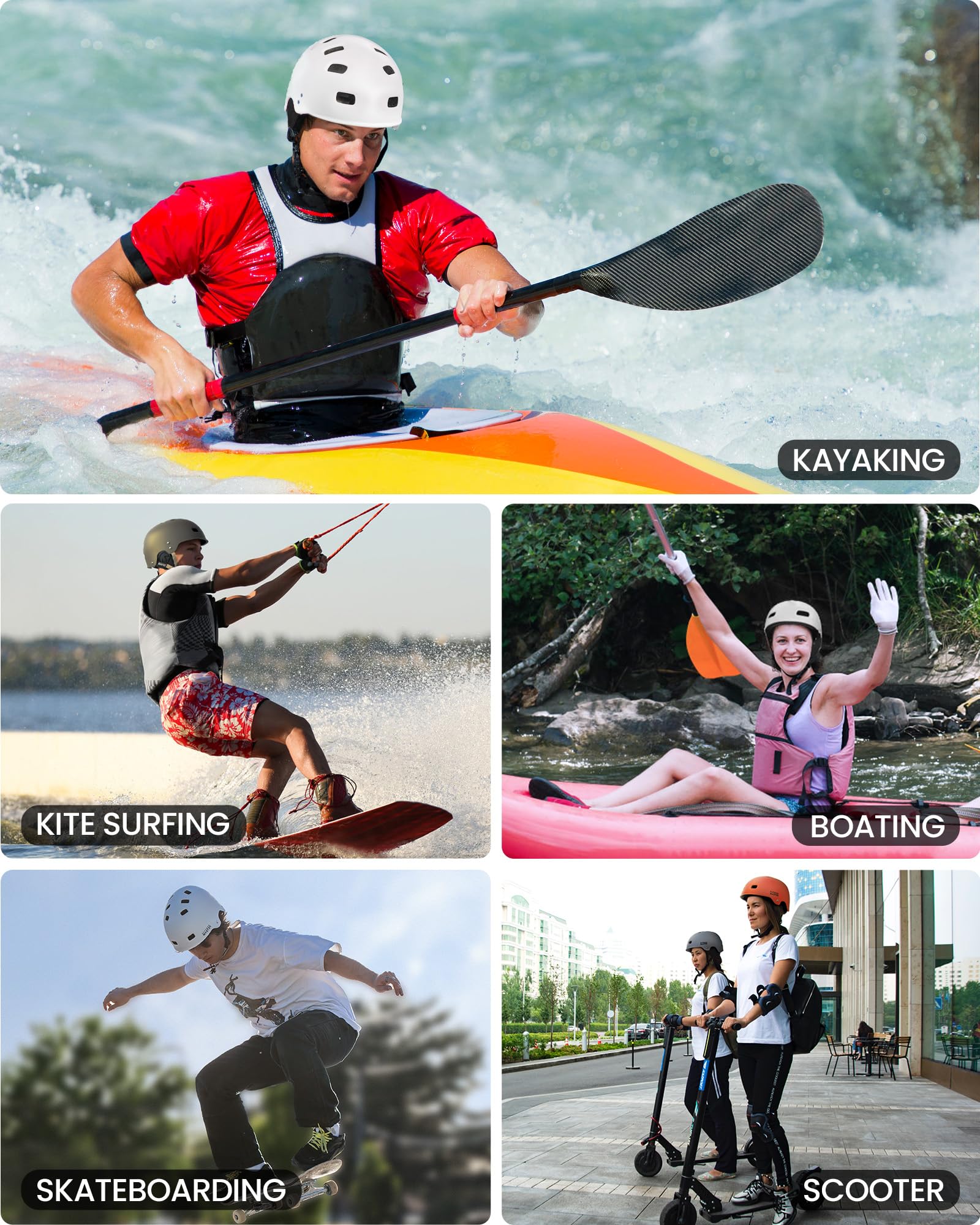 OutdoorMaster helmet worn on kayak demonstrating real-world protection