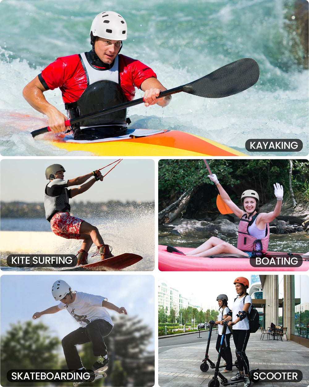 OutdoorMaster helmet worn on kayak demonstrating real-world protection