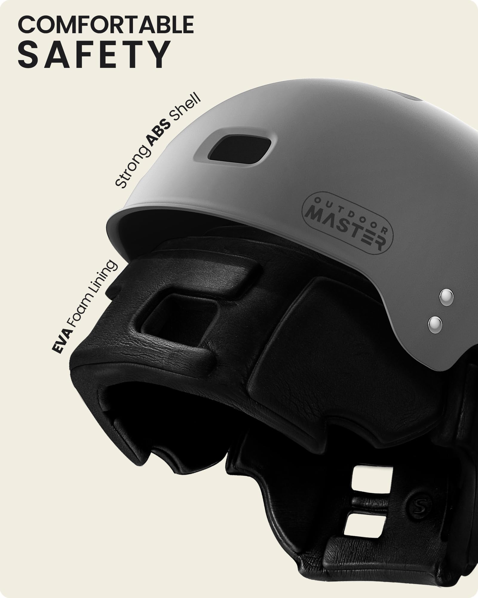 OutdoorMaster helmet side view highlighting removable ear pads for safety