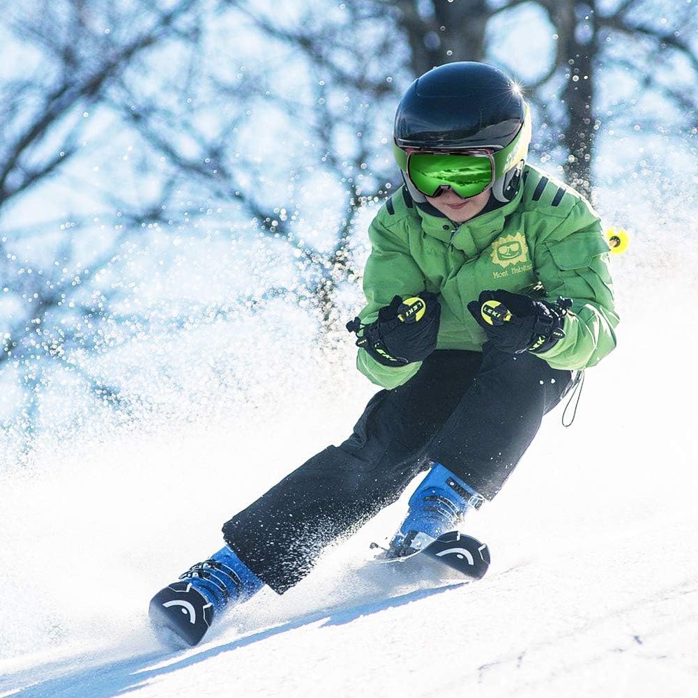 OutdoorMaster child wearing goggles in snow illustrating comfortable fit and active protection