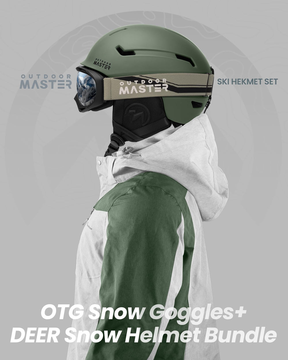 OutdoorMaster helmet and goggles worn on slope showing confidence benefit