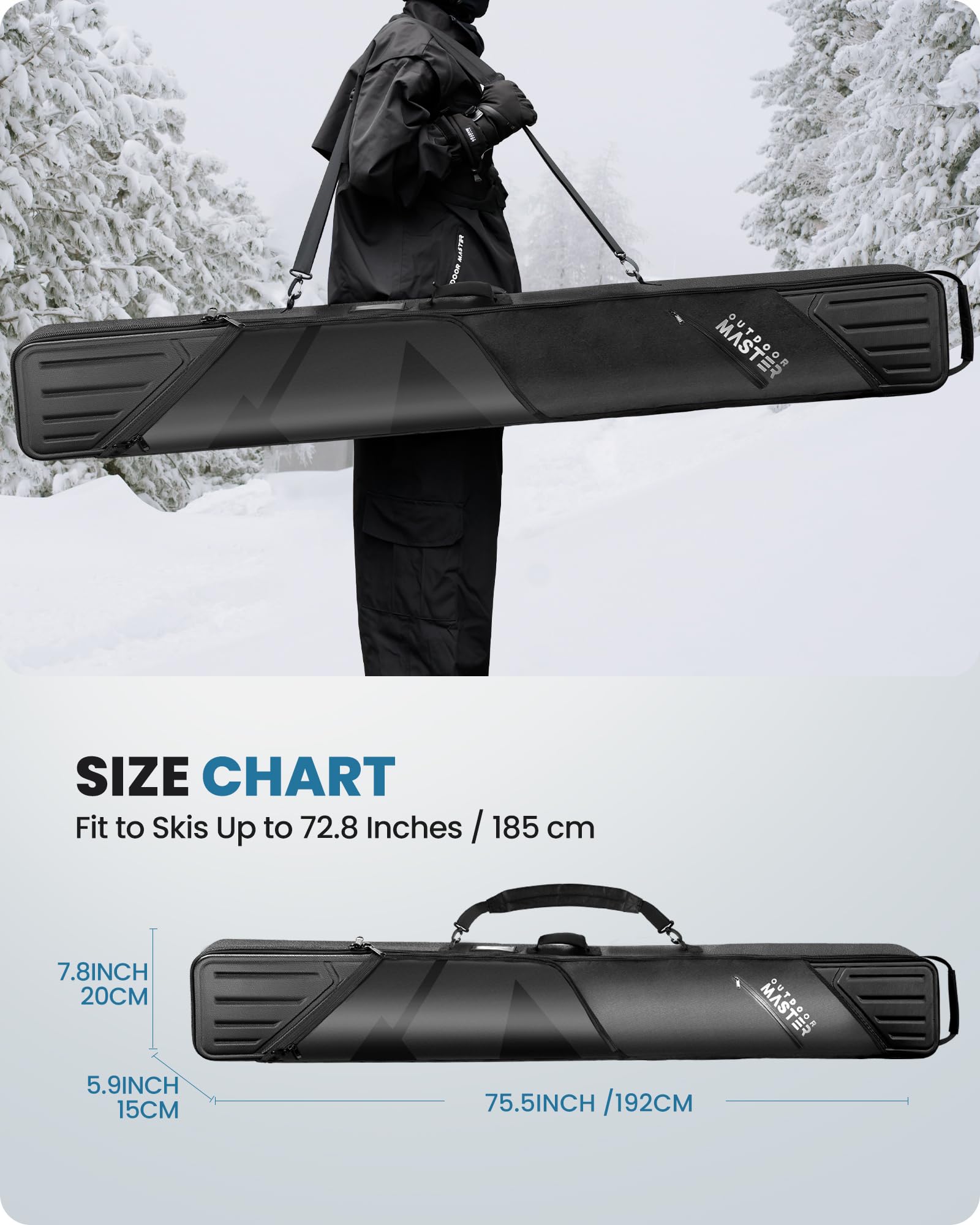 OutdoorMaster bag being carried at ski resort for easy travel and protection
