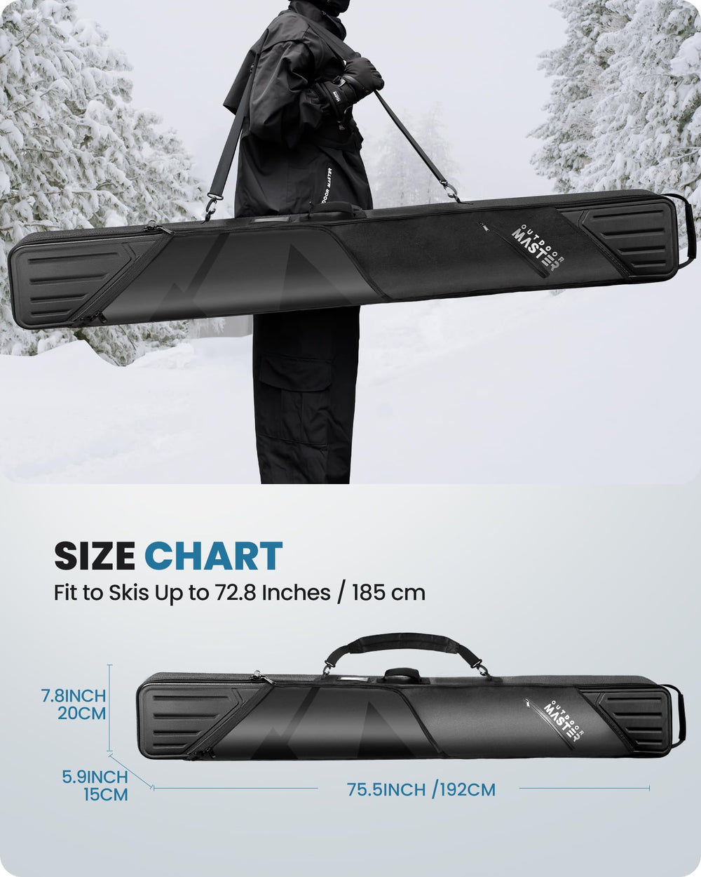 OutdoorMaster bag being carried at ski resort for easy travel and protection