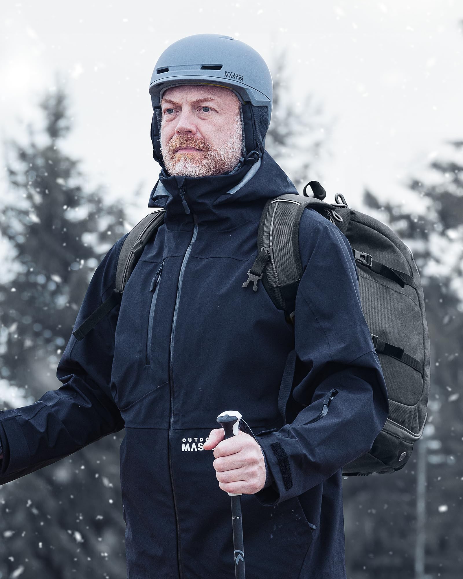 OutdoorMaster lifestyle image at ski resort demonstrates gear protection and travel readiness