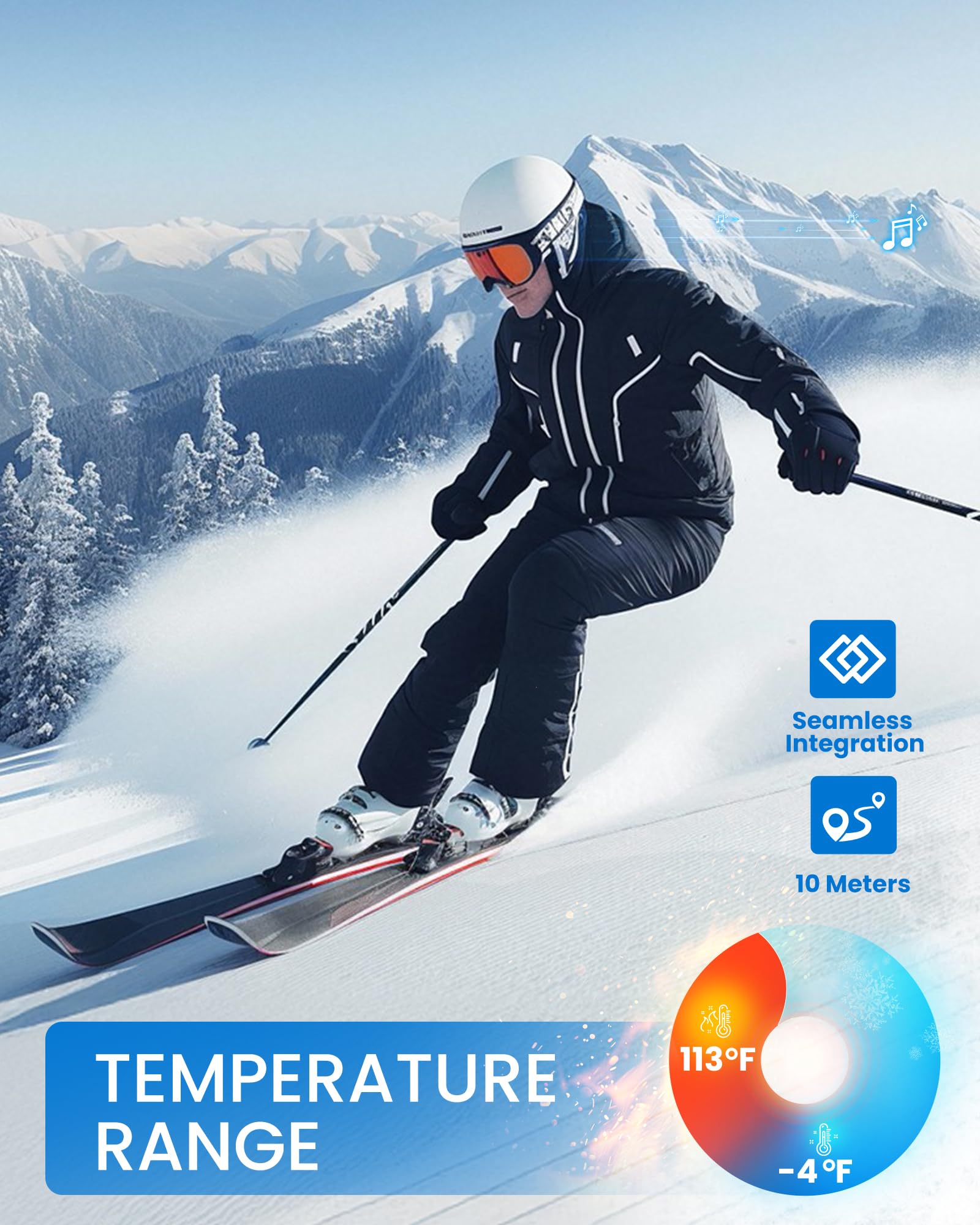 OutdoorMaster lifestyle image of snowboarder wearing helmet speakers for on-slope music