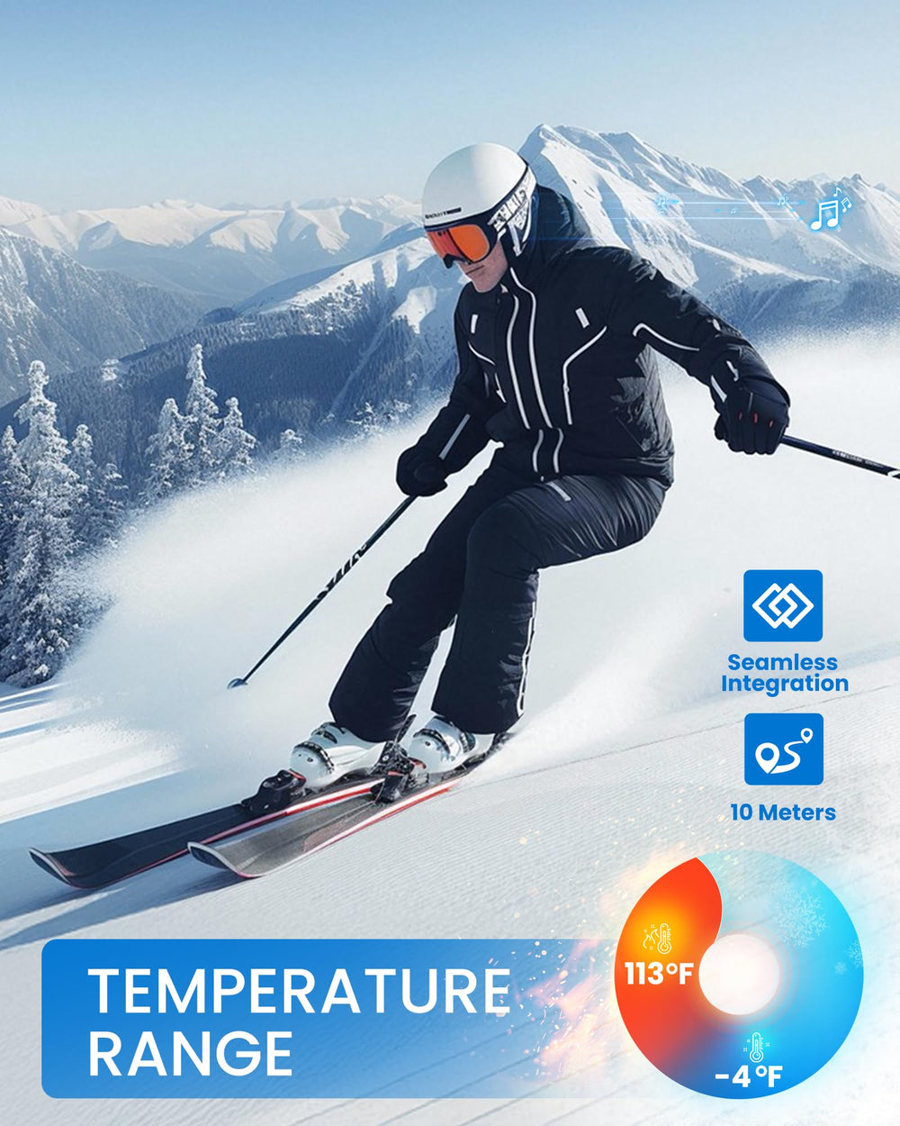 OutdoorMaster lifestyle image of snowboarder wearing helmet speakers for on-slope music