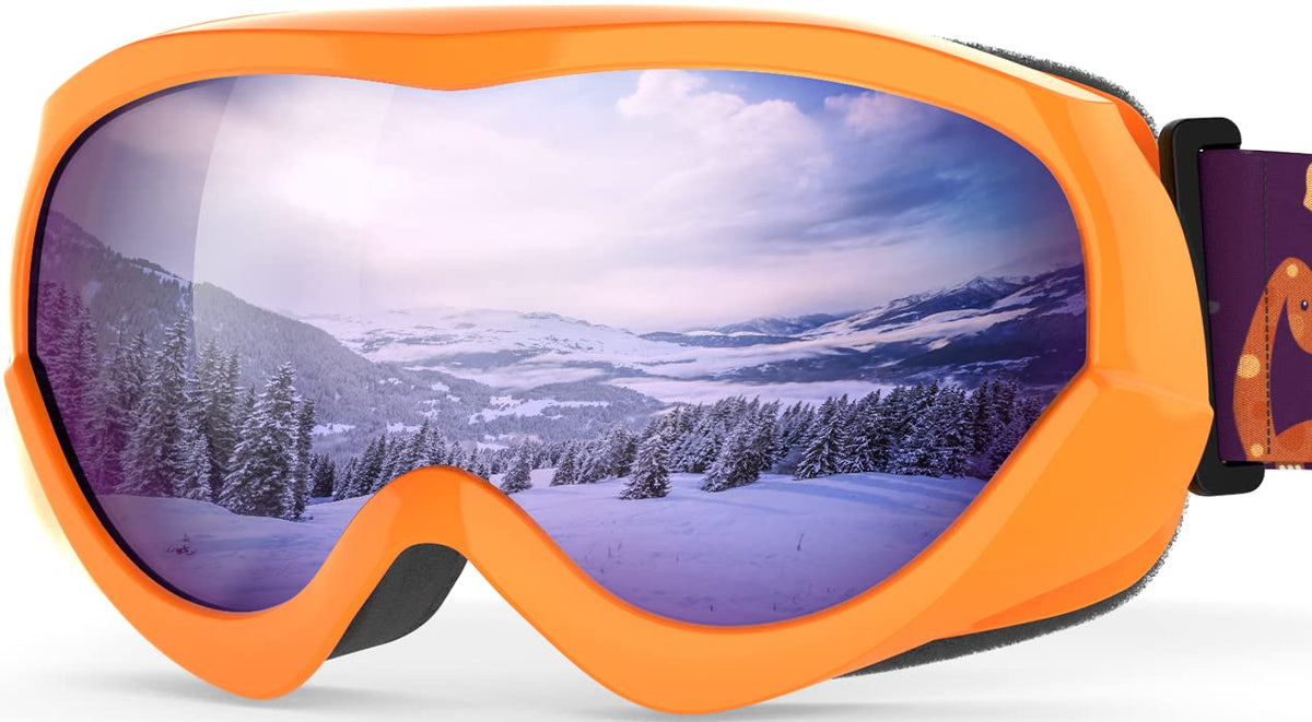 OutdoorMaster front view of kids ski goggles showing colorful frame and lens, protective fit