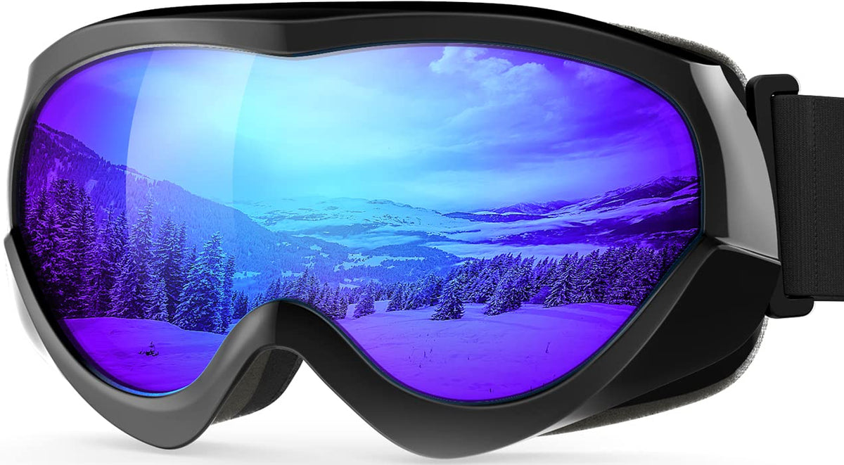 OutdoorMaster front view of goggles showing colorful frame and full-coverage lens, protective fit