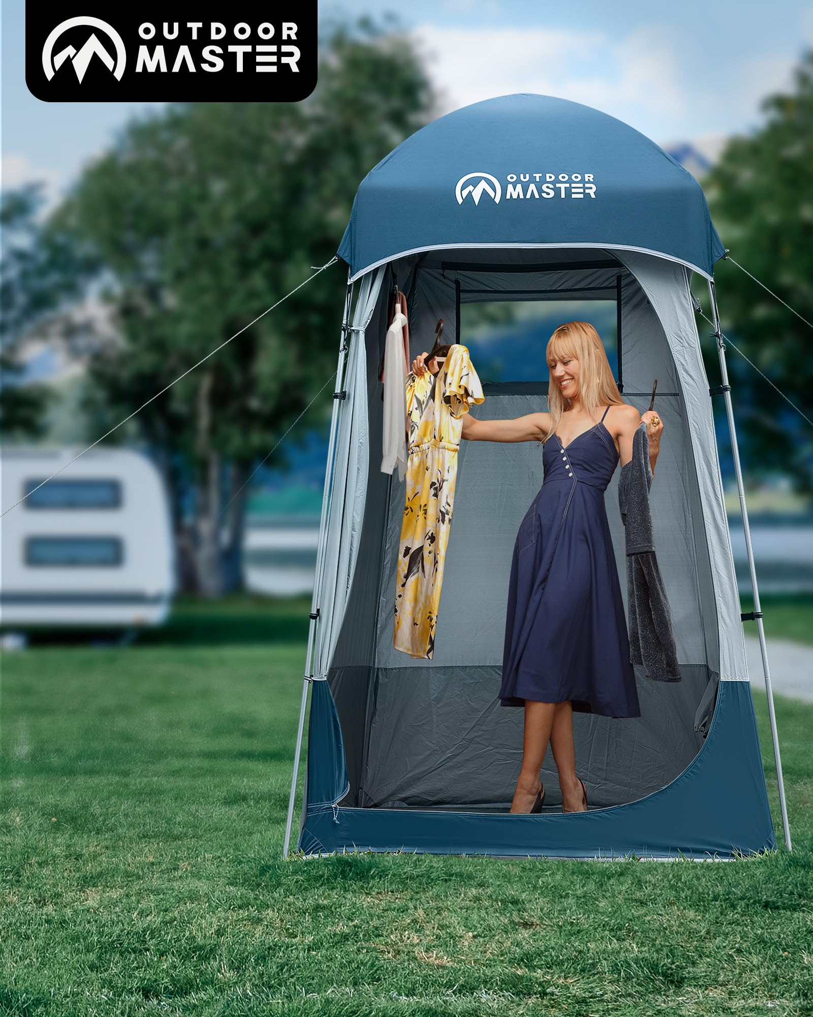 OutdoorMaster zippered mesh window open for ventilation without revealing silhouettes benefit