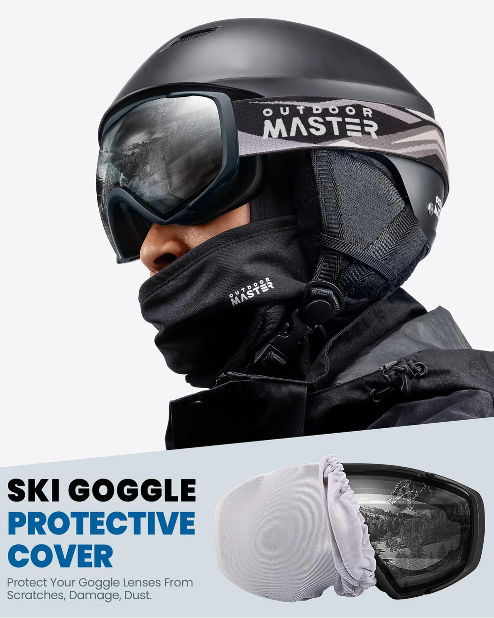 OutdoorMaster elastic protective cover folded over goggles for scratch prevention