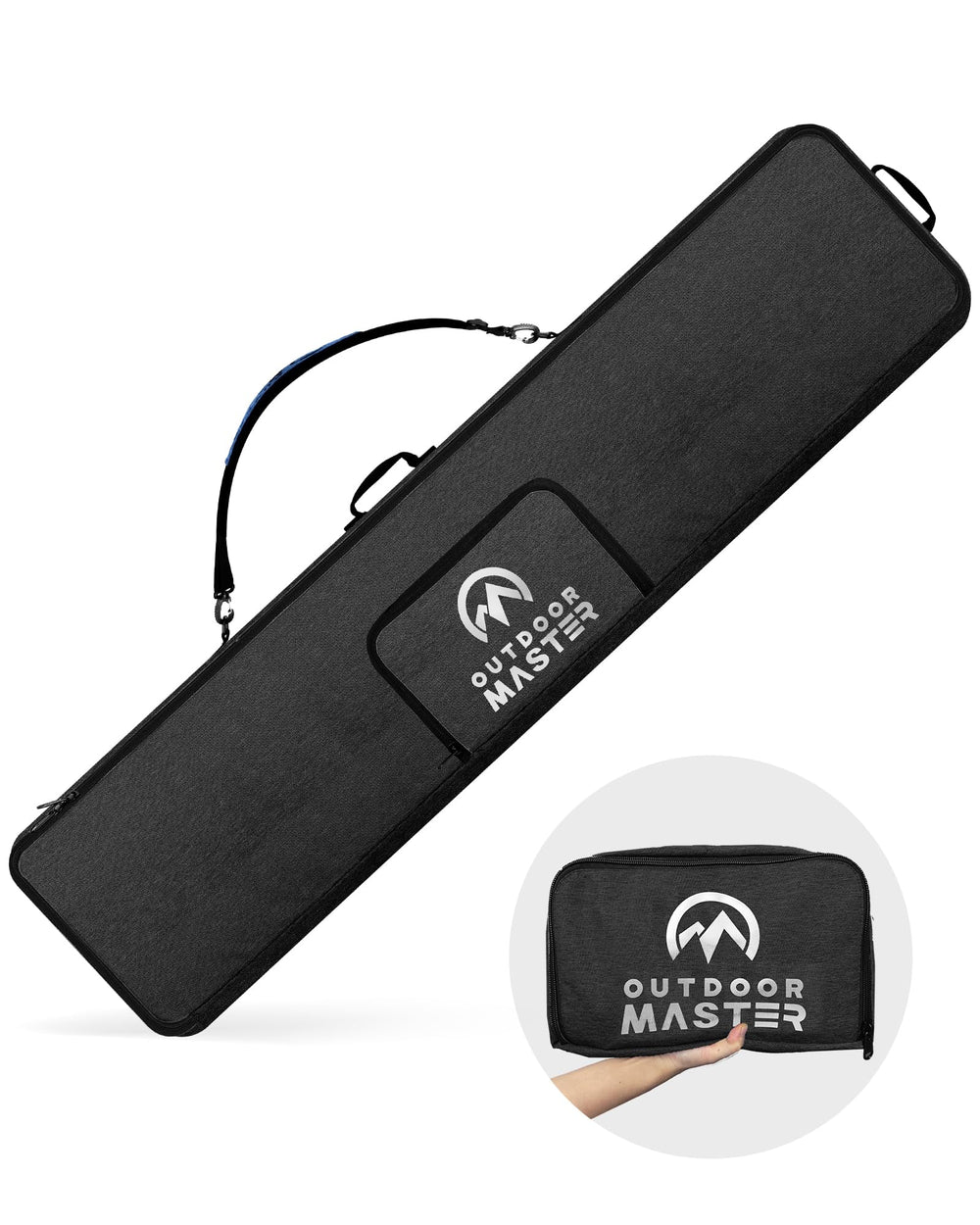 OutdoorMaster front view showing full-length bag for easy transport and organization