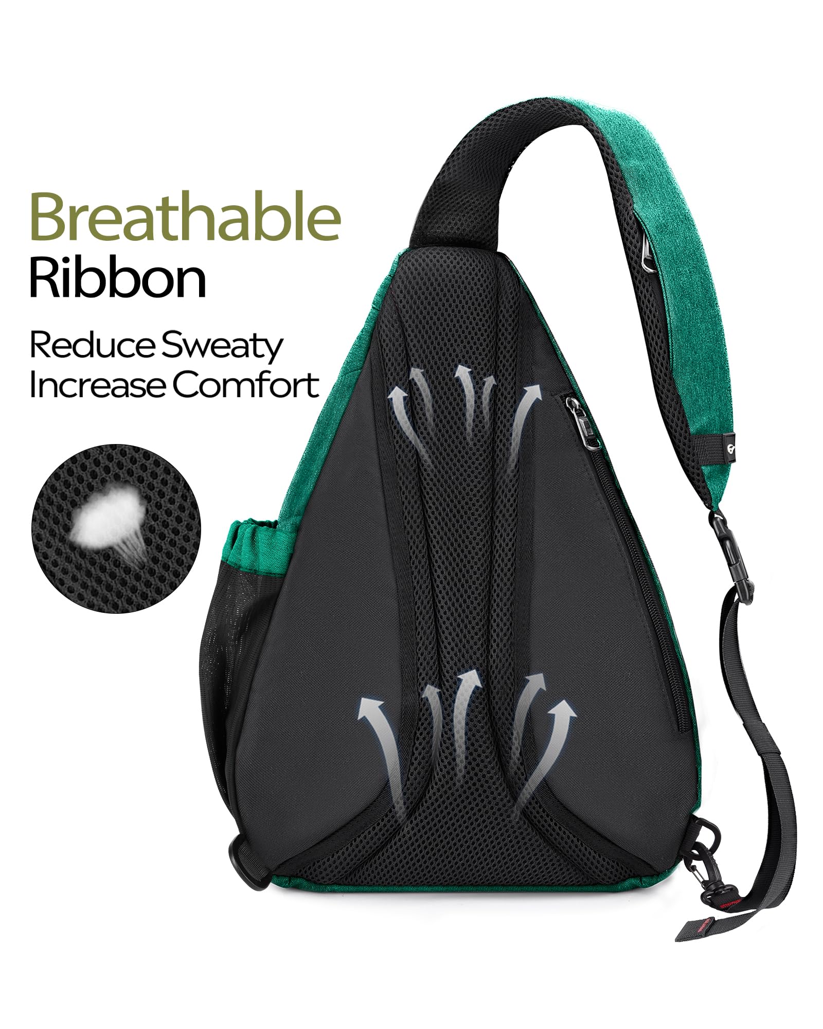 OutdoorMaster shoulder strap close-up with small pocket offering secure storage benefit