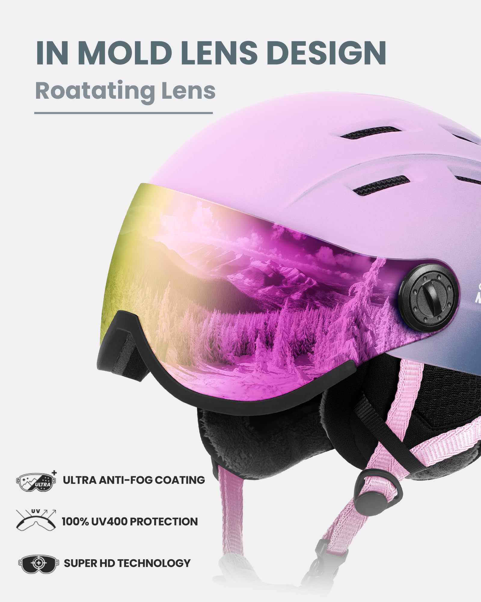 OutdoorMaster visor detached from helmet illustrating quick-change 2-in-1 system benefit