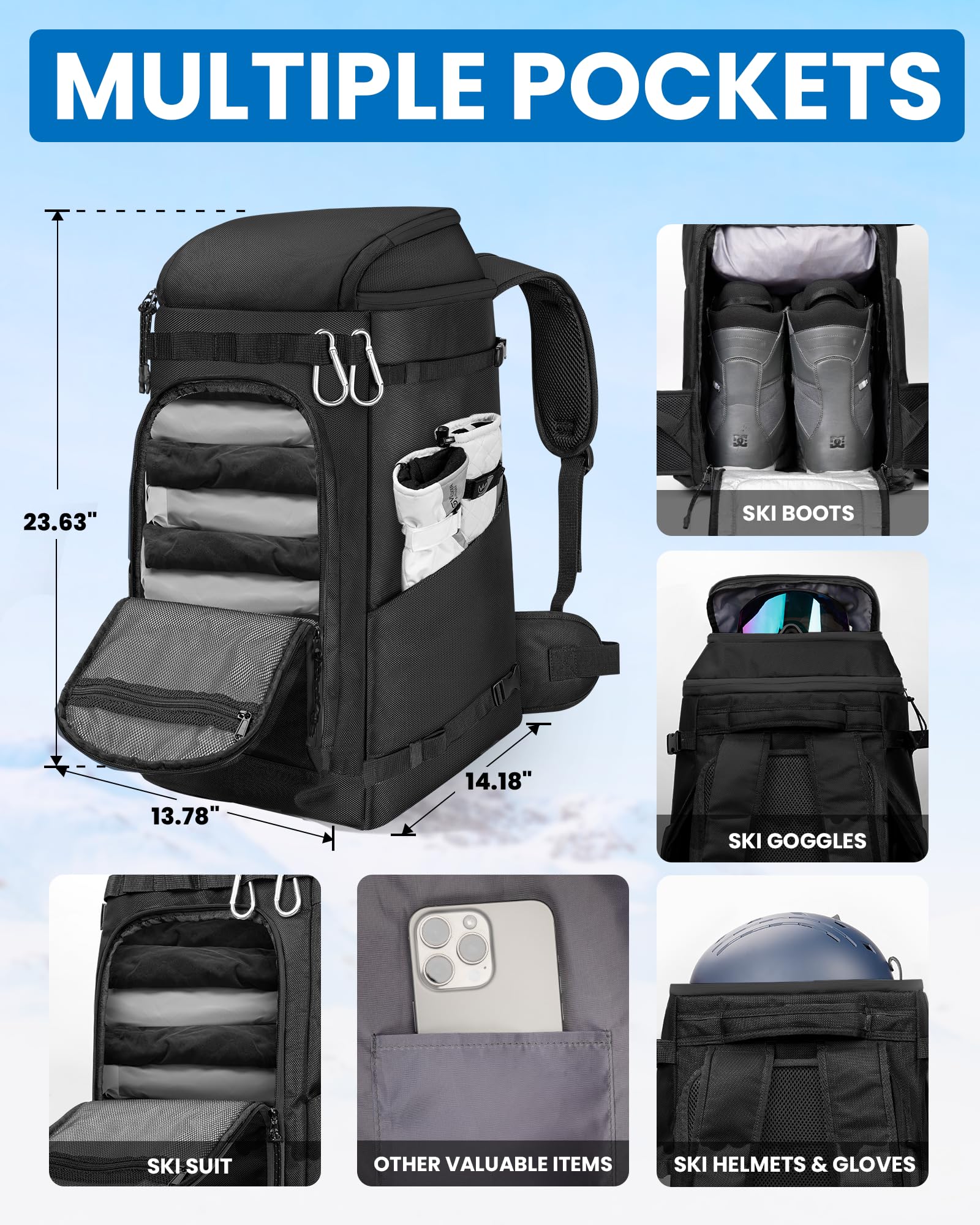 OutdoorMaster waterproof base close-up showing reinforced bottom benefit: keeps gear dry