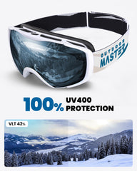 OutdoorMaster goggles worn with helmet on skier, secure helmet compatibility benefit
