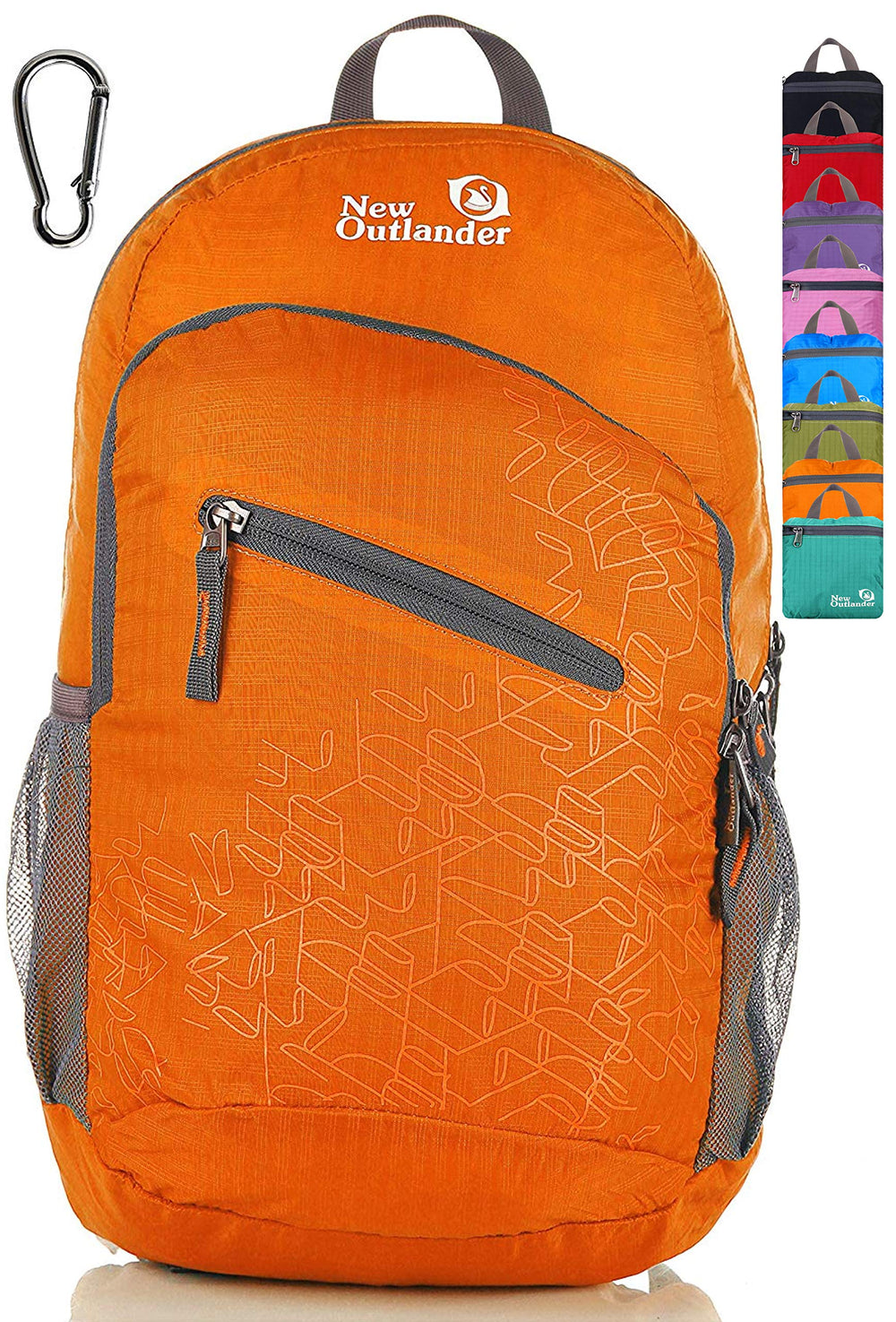Outlander front view showing organized pockets and bright orange visibility