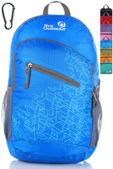 Outlander front view showing light blue pack and organized pockets for easy access