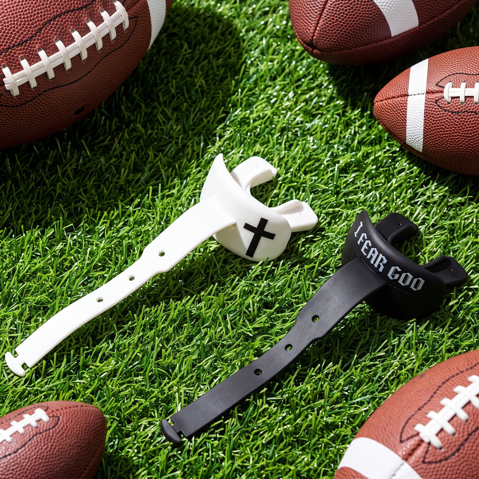 Outus mouth guard worn by youth on football field demonstrating real-game protection