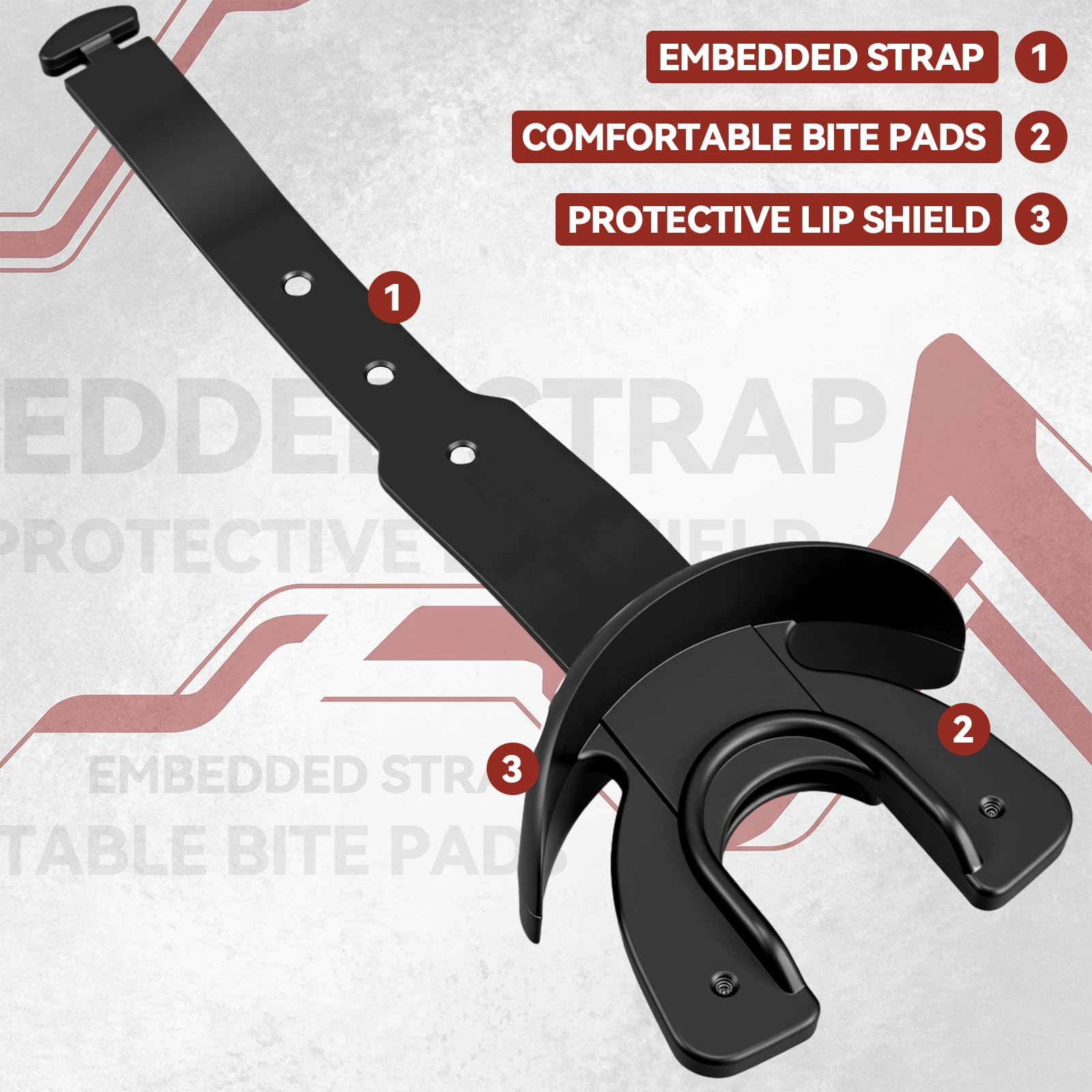 Outus mouth guard beside ruler to show 1.7 x 2.4 x 8 inches scale and sizing