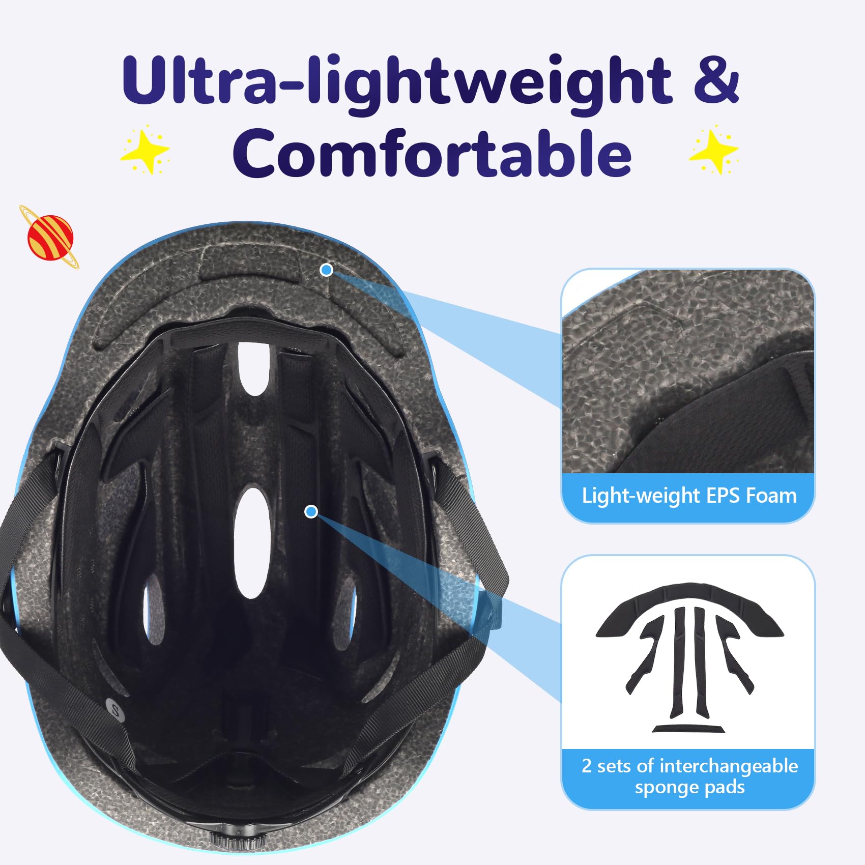 OUWOR Nebulae inner EPS foam and extra pads showing comfort and washable benefit
