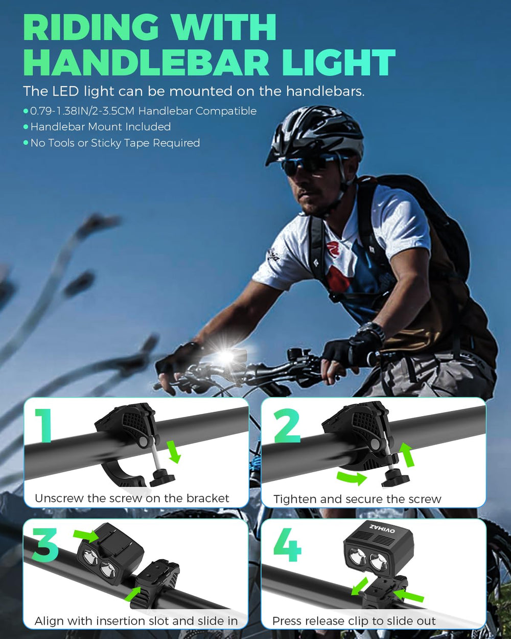 ovimaz night ride lifestyle shot showing bright beam improving rider presence