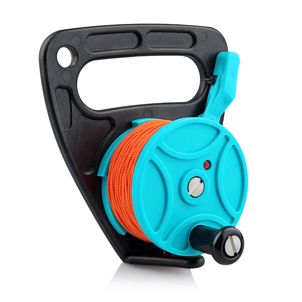 Owekfifv front view of blue dive reel showing compact design and quick-grip benefit