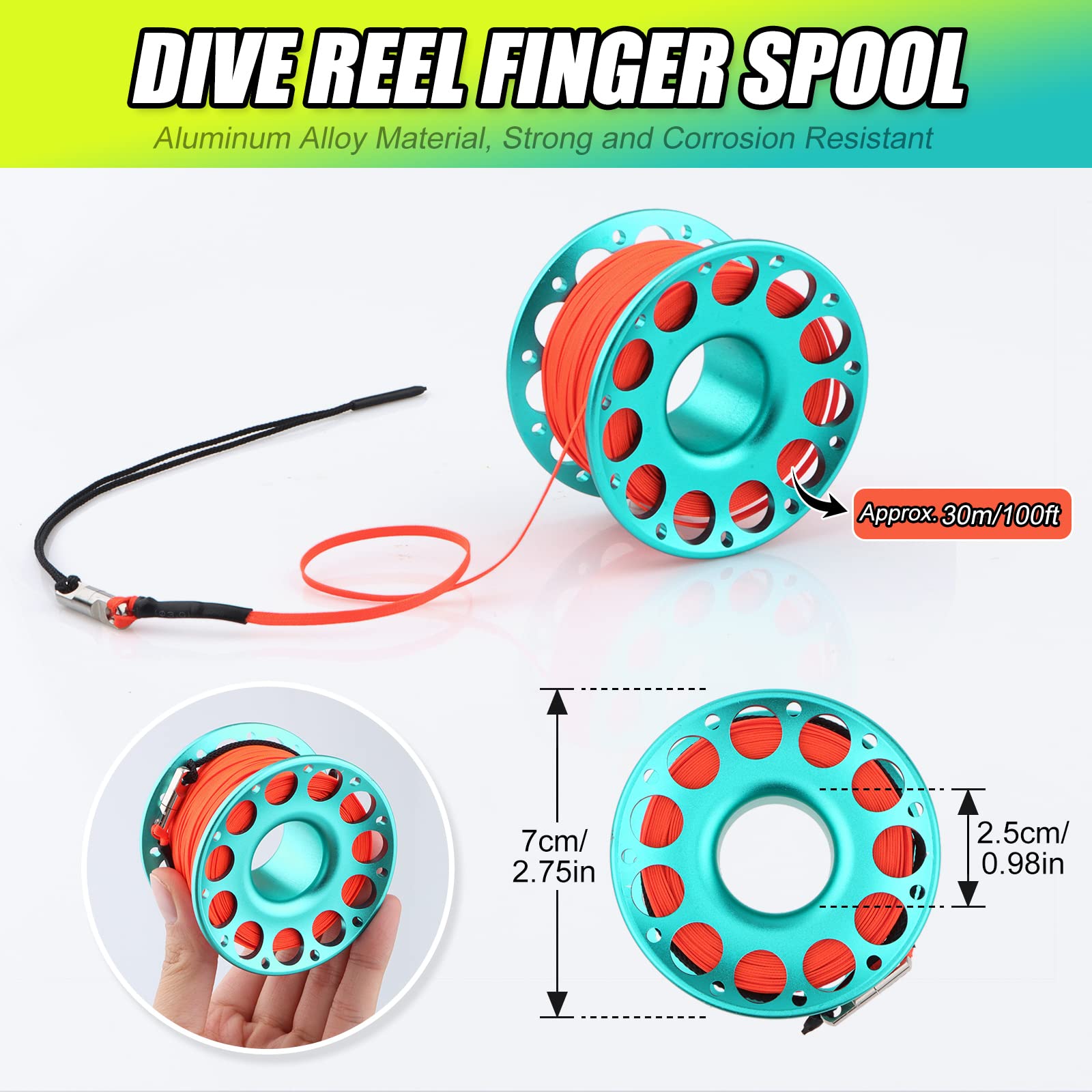 Owekfifv reel clipped to BCD demonstrating quick secure attachment