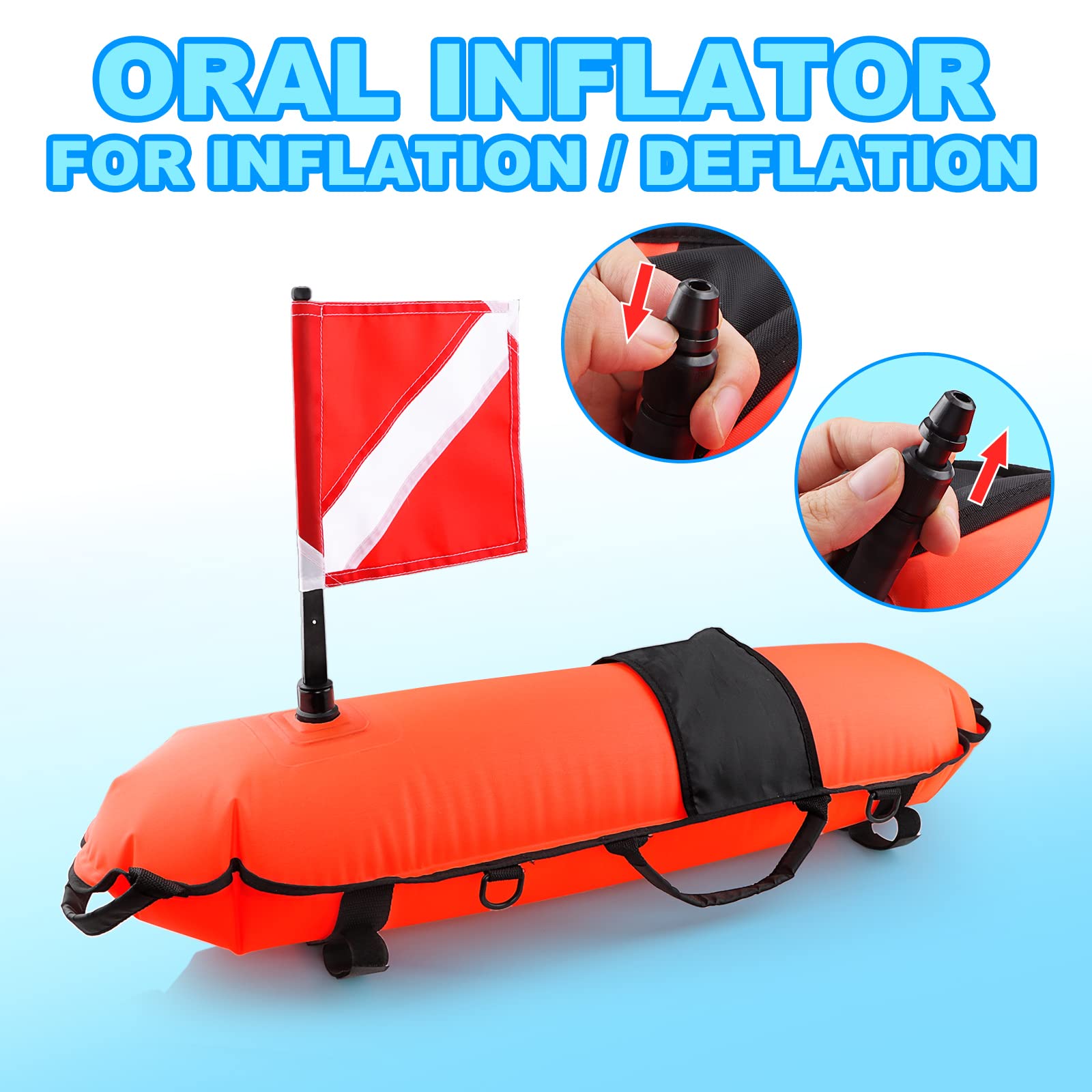 Owekfifv diver-down flag installed on buoy for clear surface signaling
