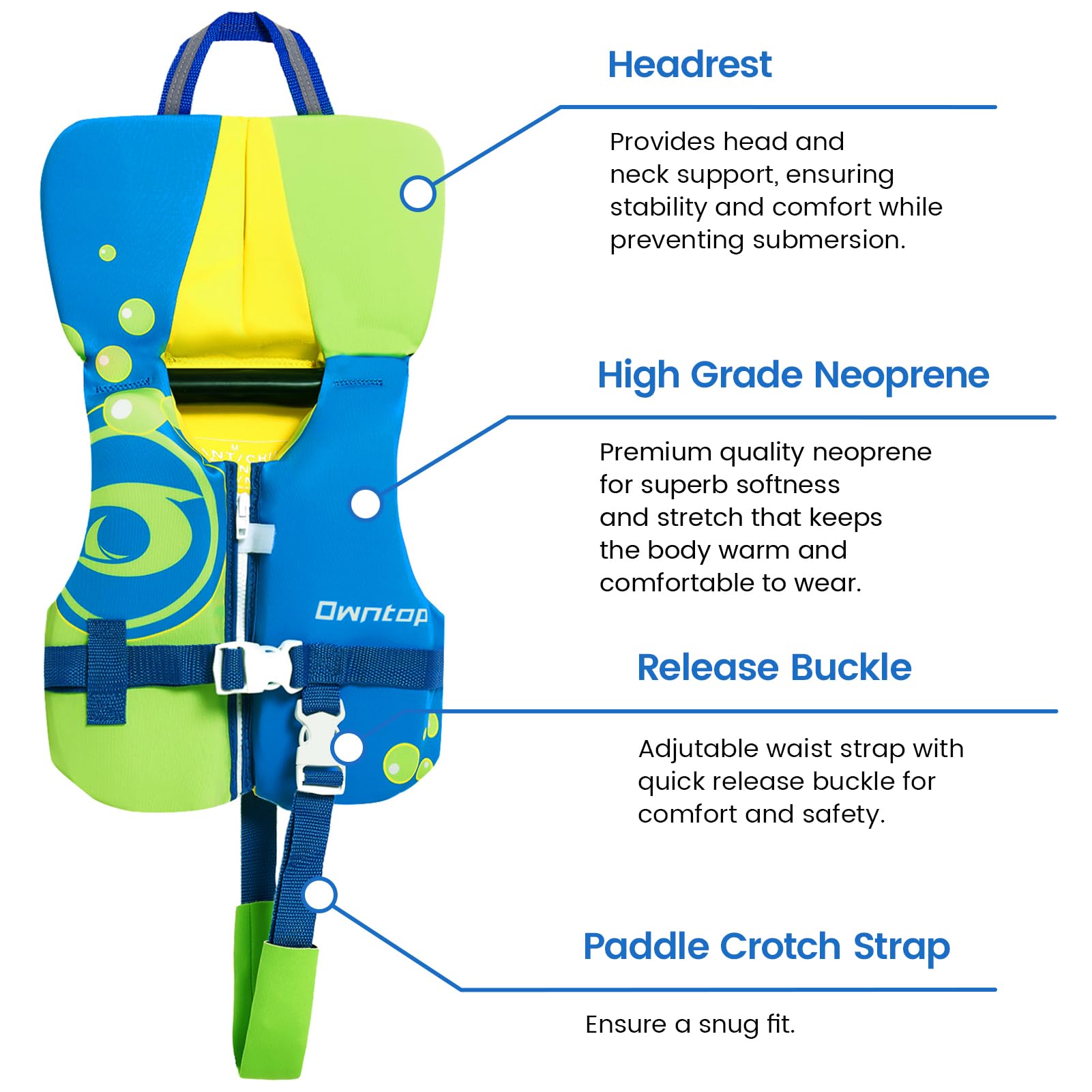 Owntop close-up of padded headrest and zipper for comfortable support