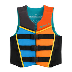Owntop front view swim vest showing fit and bright color for better visibility