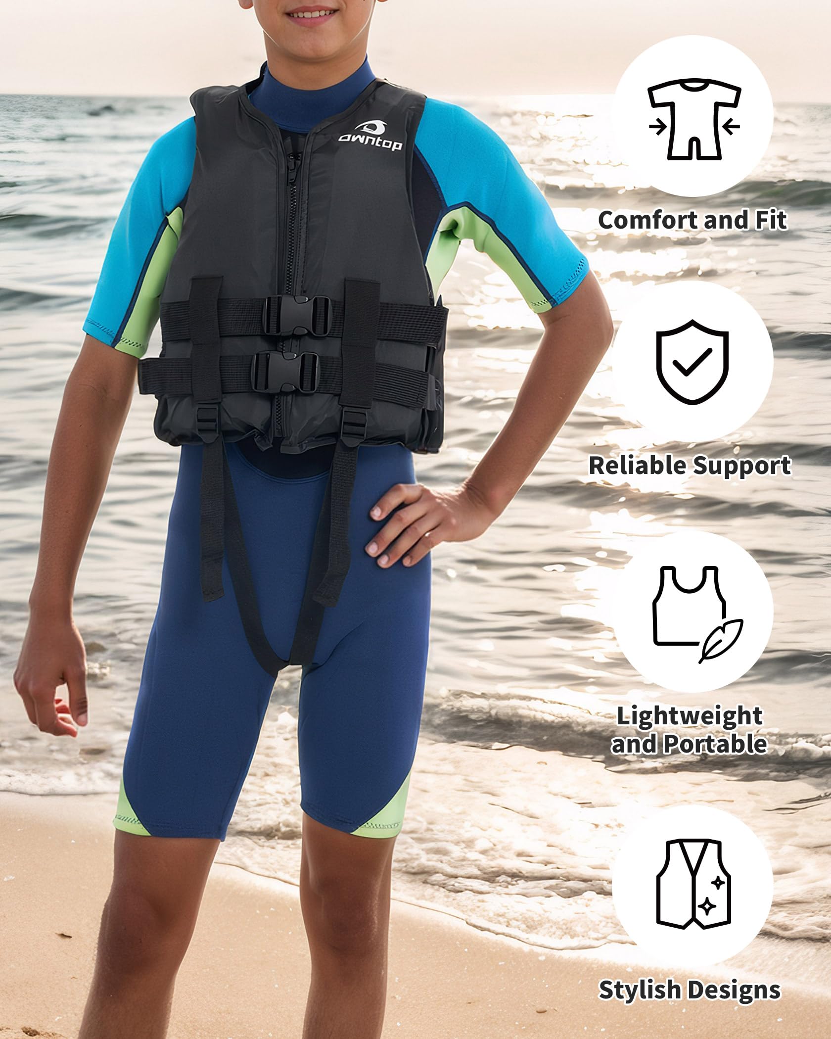 Owntop worn by child in side profile showing freedom of movement
