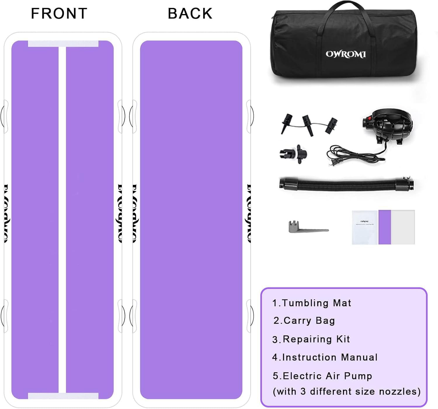 OWROMI folded mat in storage bag demonstrating compact portability