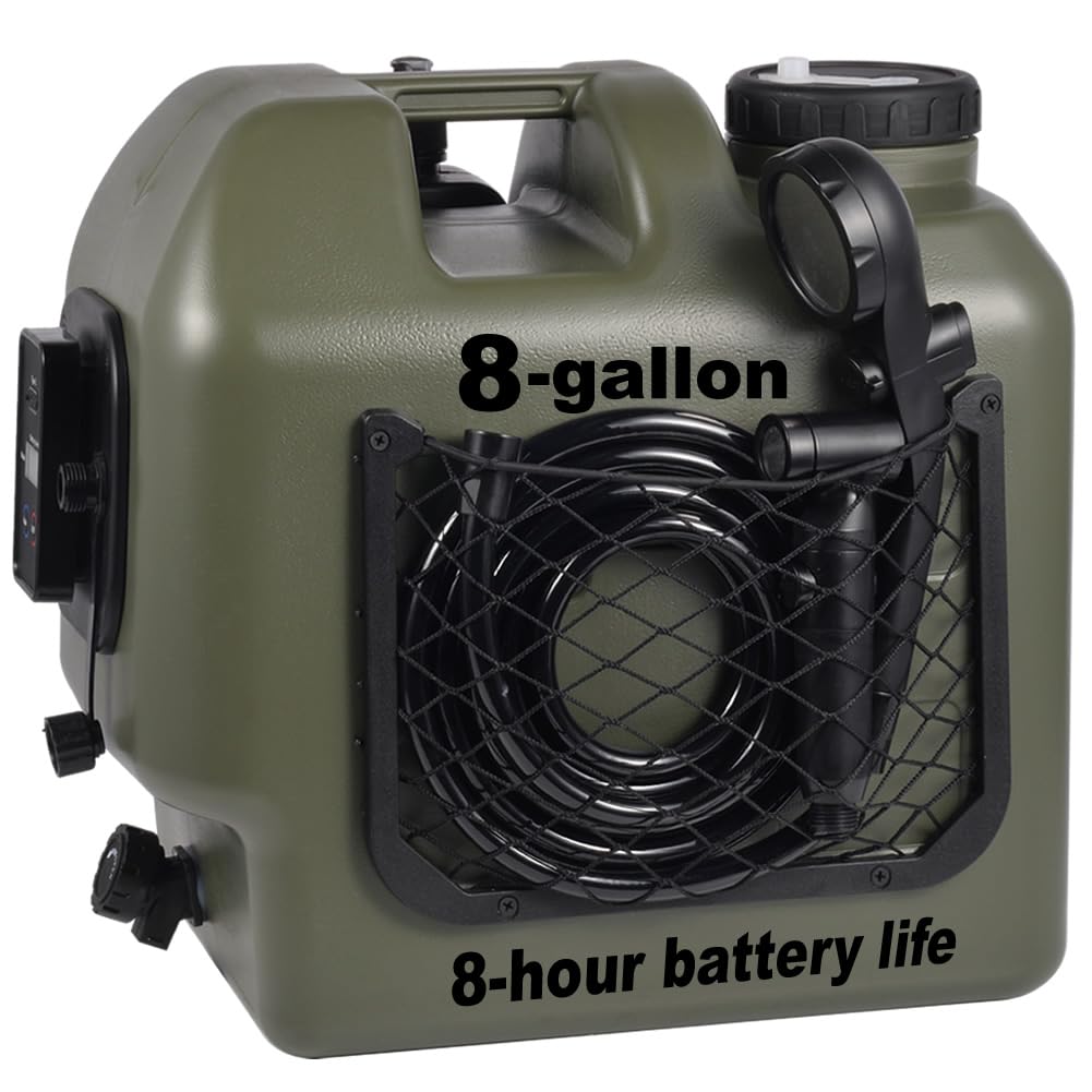 OYOOQO front view of portable shower showing compact design and easy grab handle benefit