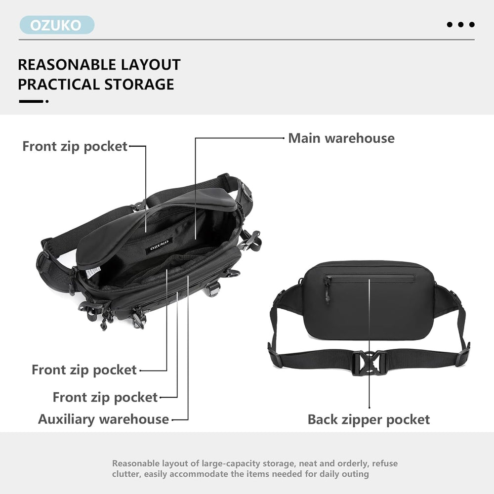 OZUKO worn crossbody by person demonstrating hands-free convenience