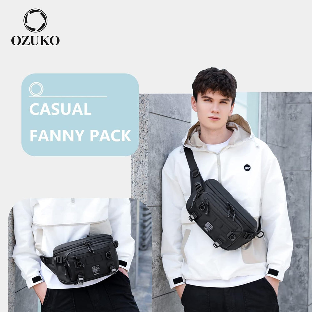 OZUKO on hip in urban outdoor scene highlighting travel-ready convenience