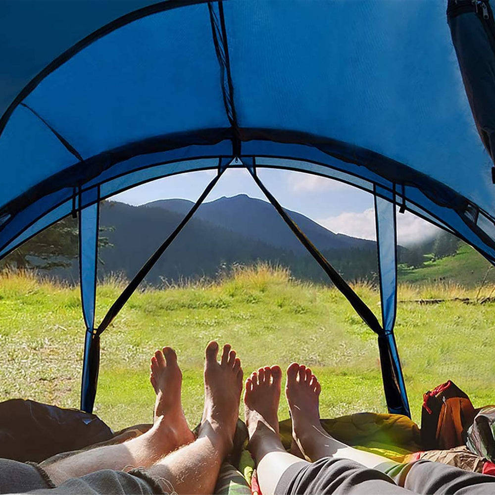 Pacific Pass tent size comparison with two people to illustrate interior space and height