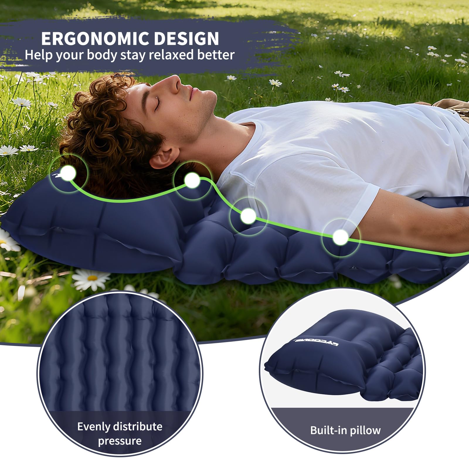 PACOONE foot pump in use inflating pad quickly without extra equipment