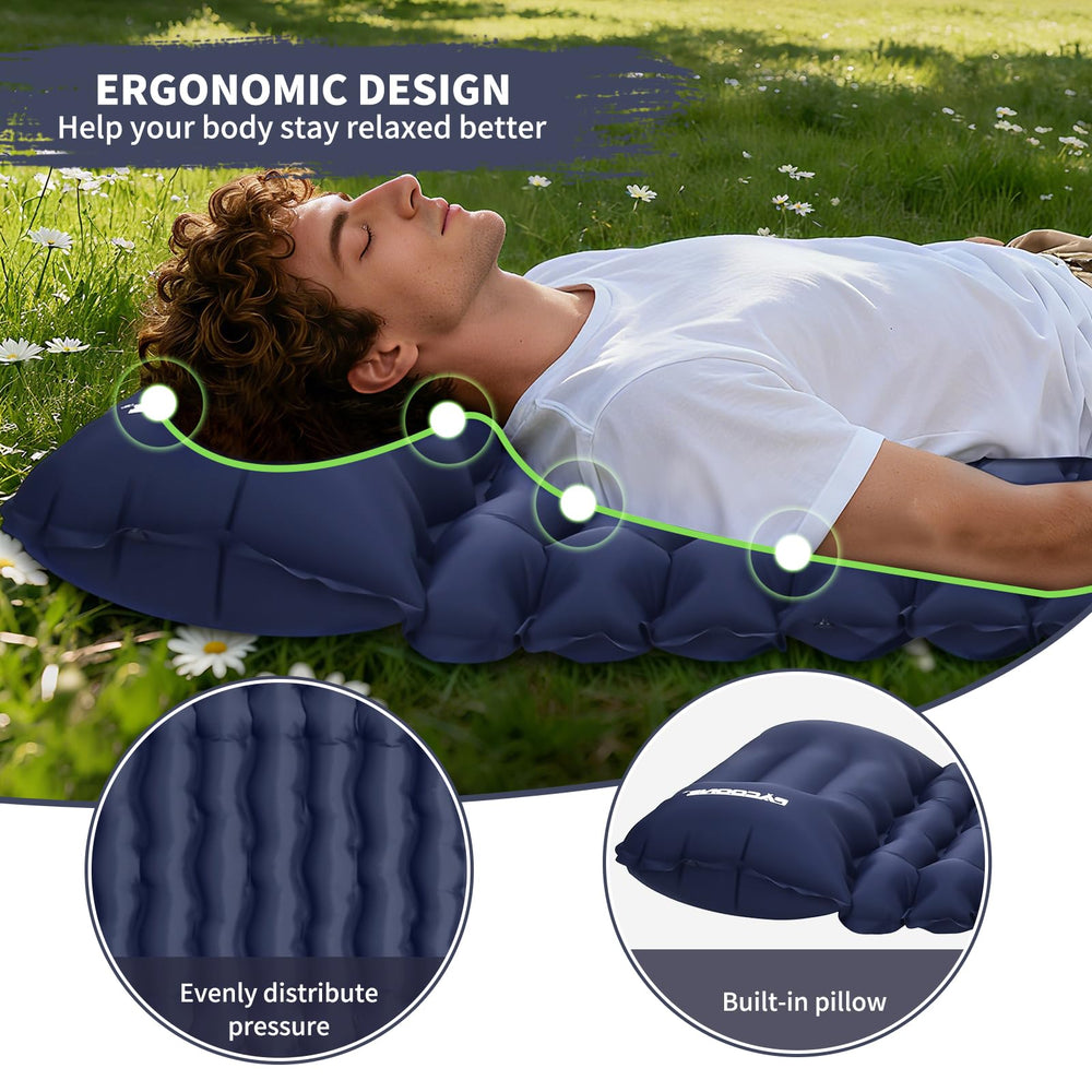 PACOONE foot pump in use inflating pad quickly without extra equipment