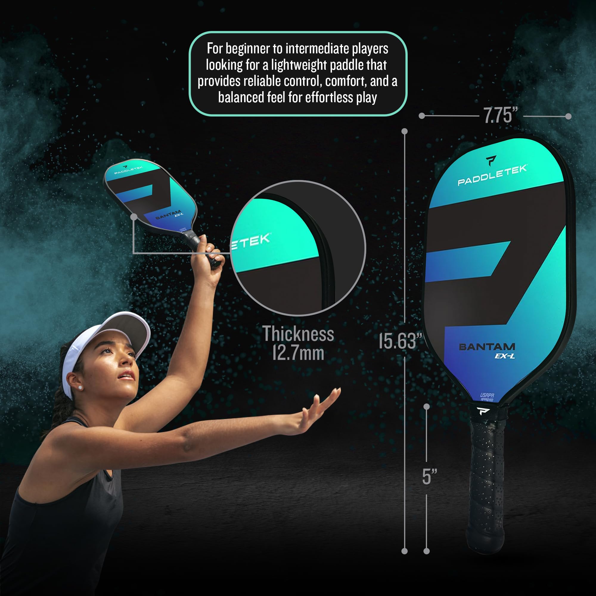 Paddletek Bantam EX-L core cross-section illustrating honeycomb PolyCore for consistent feel