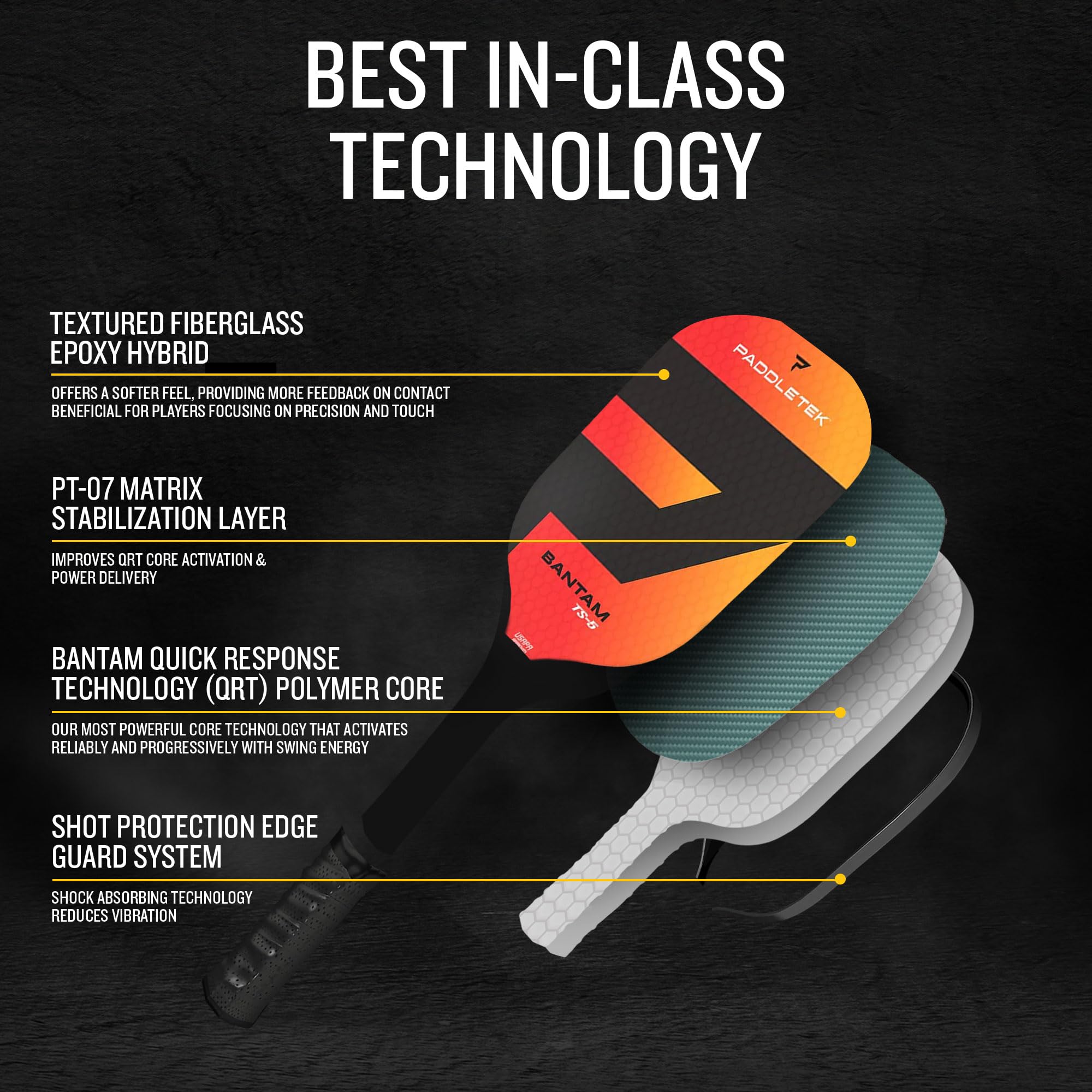 Paddletek Bantam TS-5 held in hand to show paddle size and lightweight maneuverability