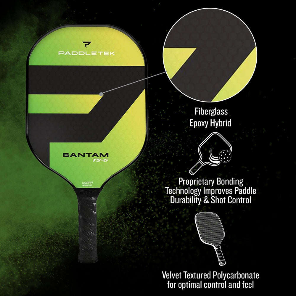 Paddletek Bantam TS-5 in play on court demonstrating light-weight quick maneuverability