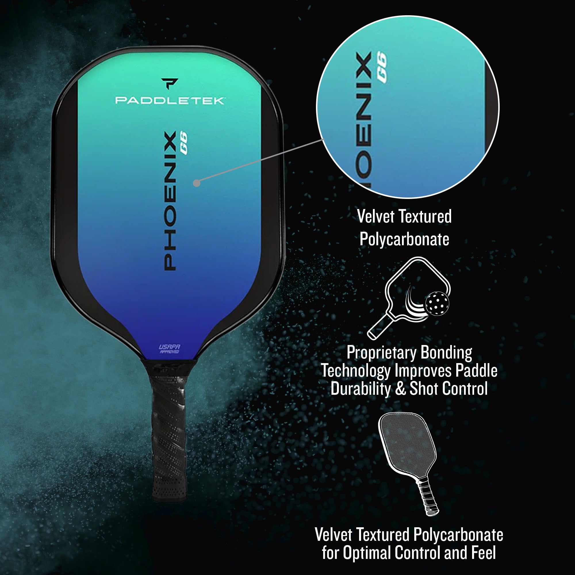 Paddletek Phoenix G6 in play on court demonstrating lightweight maneuverability