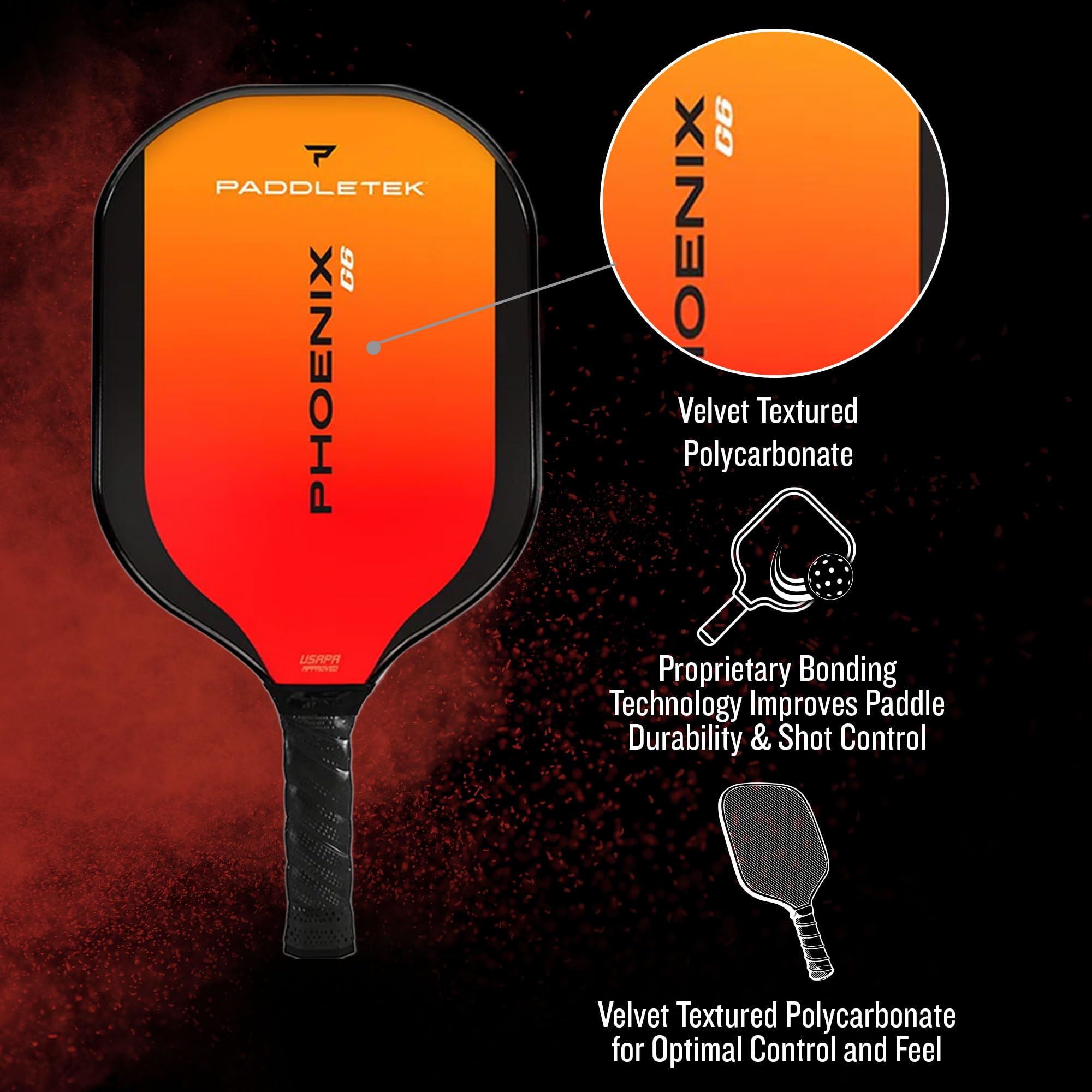 Paddletek Phoenix G6 scale and edged shock guard highlighting durability
