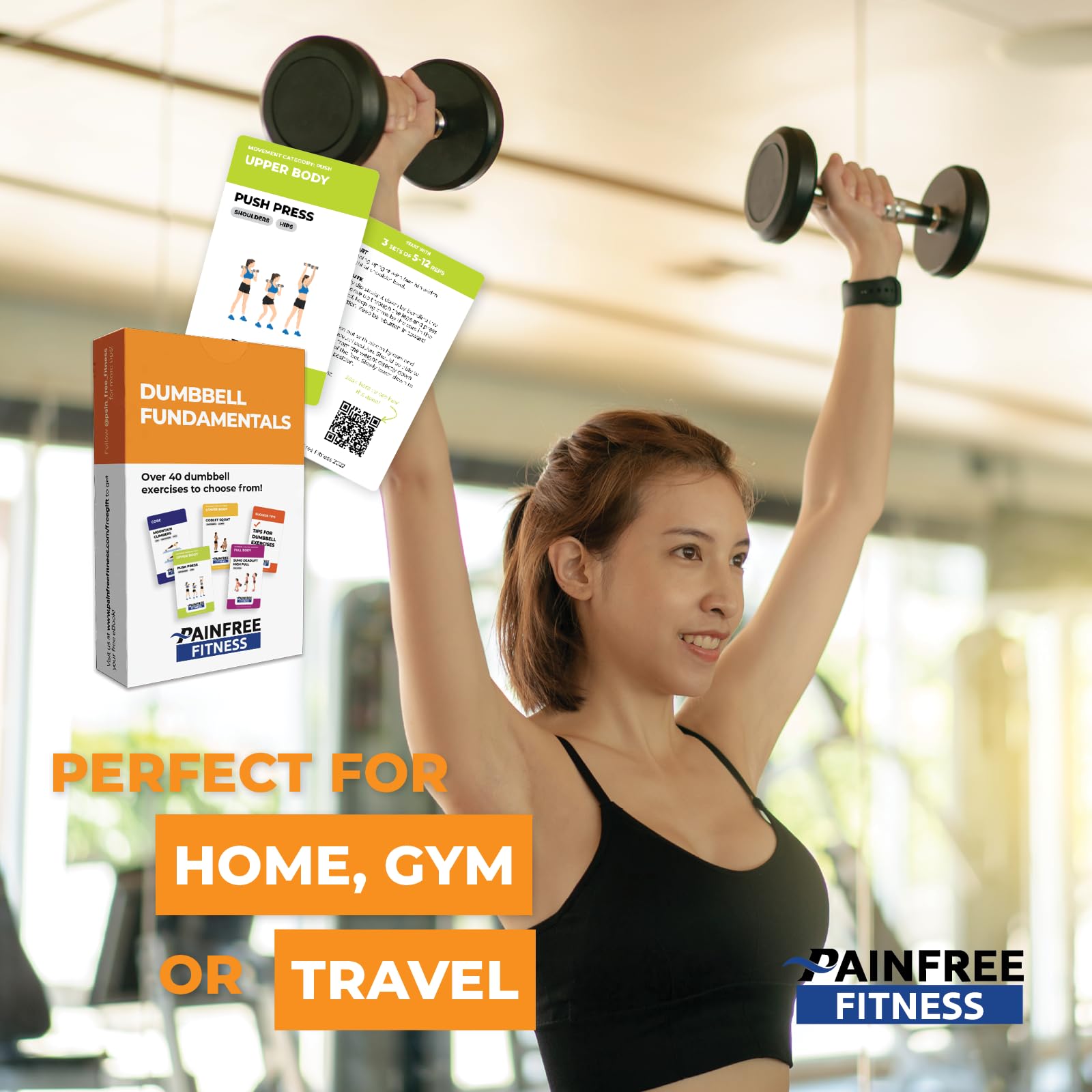 Pain-Free Fitness model executing dumbbell row showing back-strength benefit