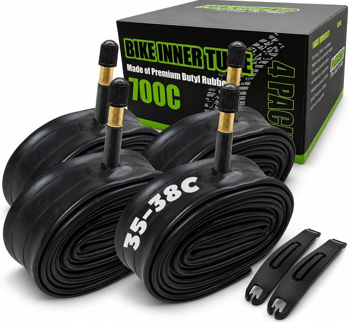 PAKCHEF front packaging showing four inner tubes and included levers, convenient spare set