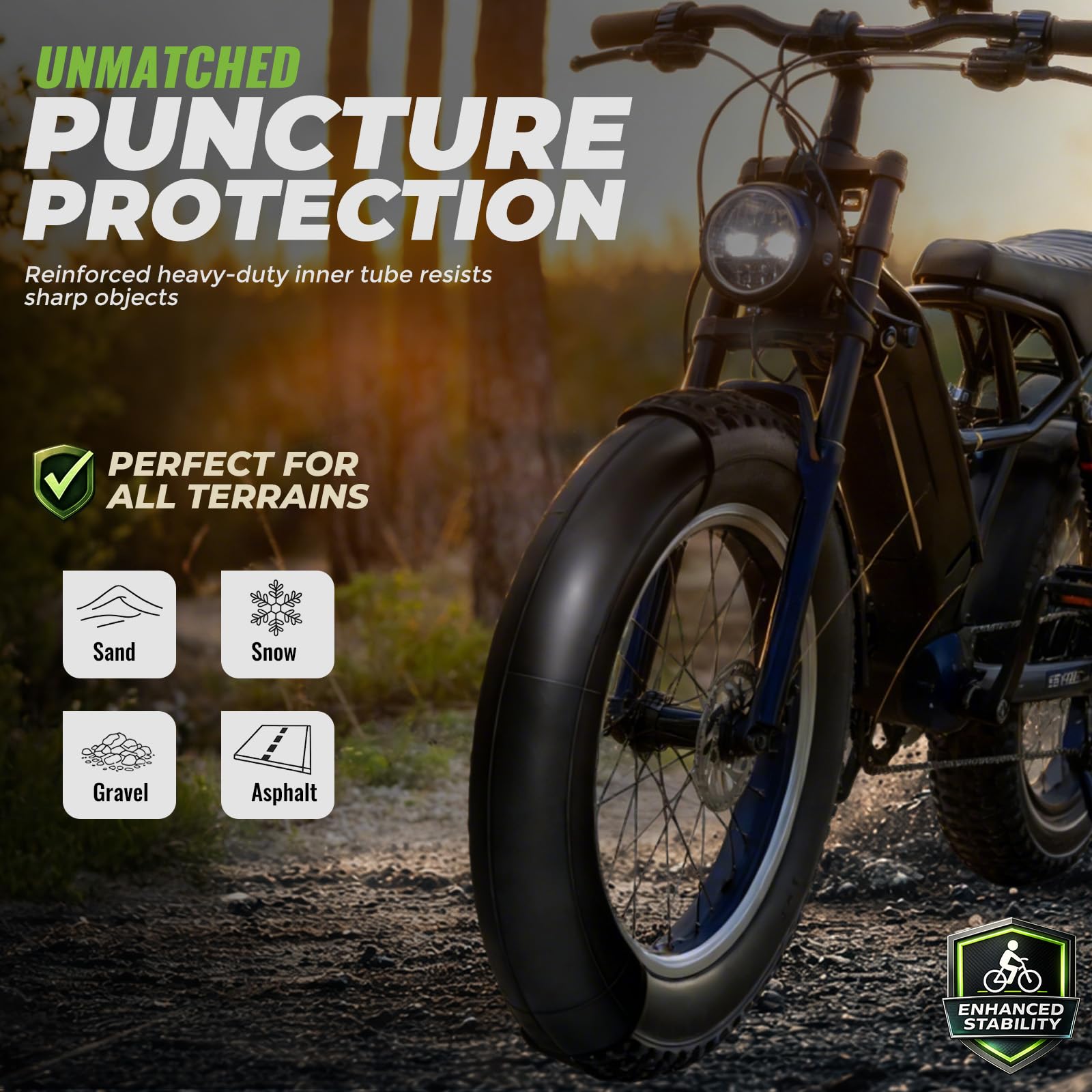 PAKCHEF tube installed on eBike tire demonstrating proper fit and improved ride stability