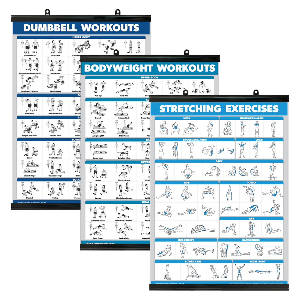 Palace Learning QuickFit front view showing three framed workout charts and readable layout for quick routines