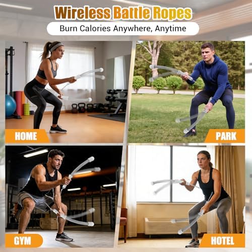 Paleclouds cordless battle rope used in park showing outdoor, low-noise exercise benefit