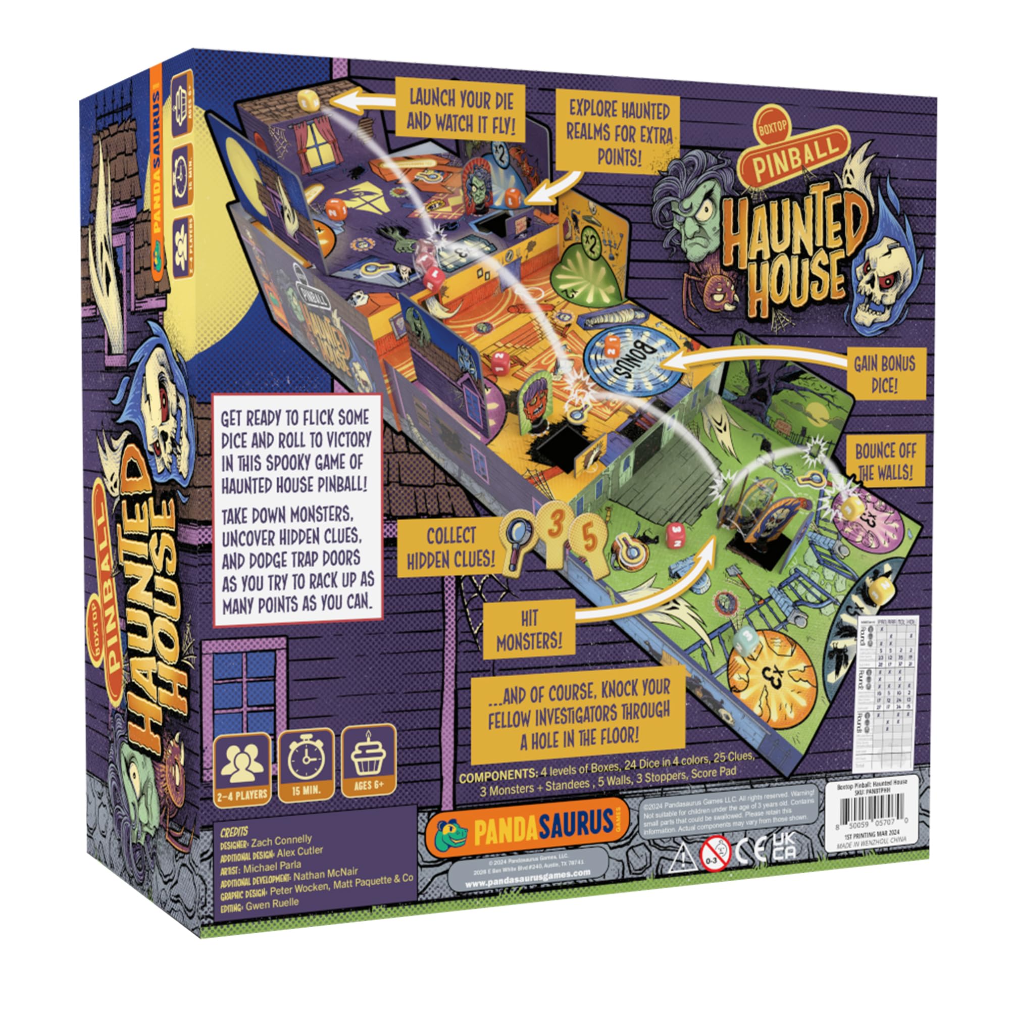 Pandasaurus dice and tokens detail illustrating components for varied scoring options
